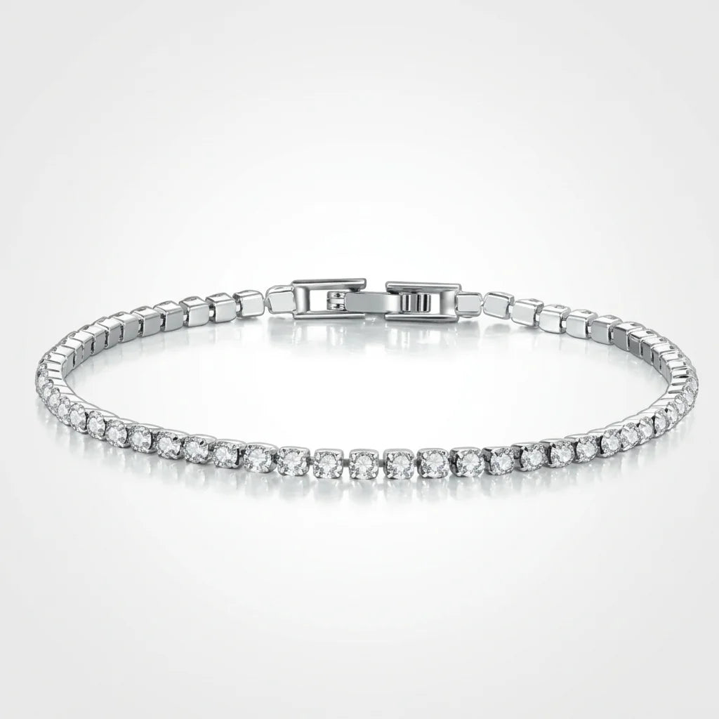 Brazalete Tennis Iced · Oro Blanco 18K