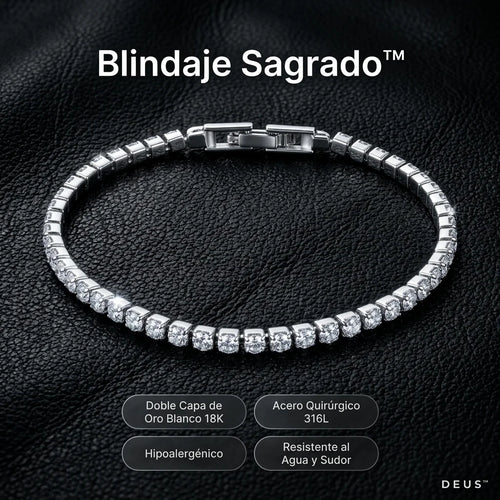 Brazalete Tennis Iced · Oro Blanco 18K