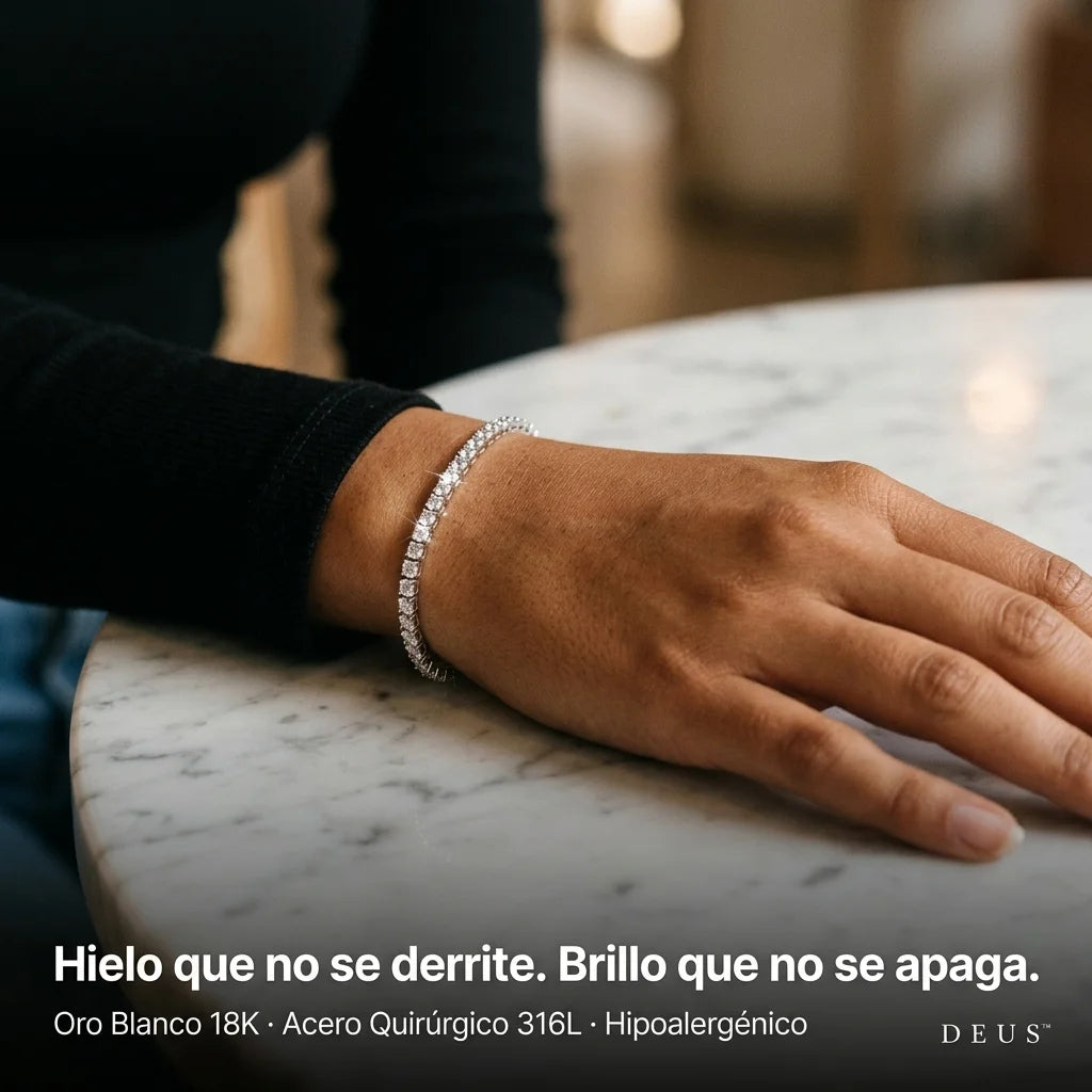 Brazalete Tennis Iced · Oro Blanco 18K