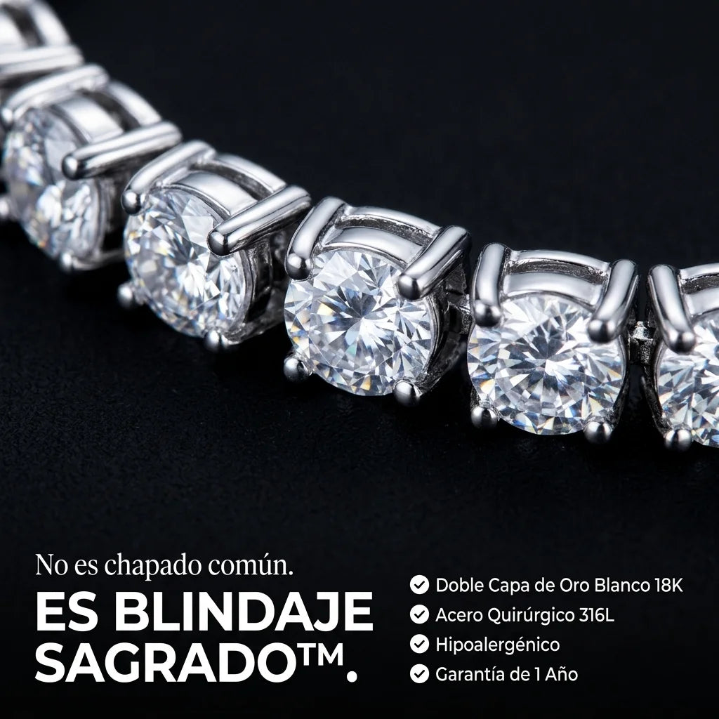Brazalete Tennis Iced · Oro Blanco 18K