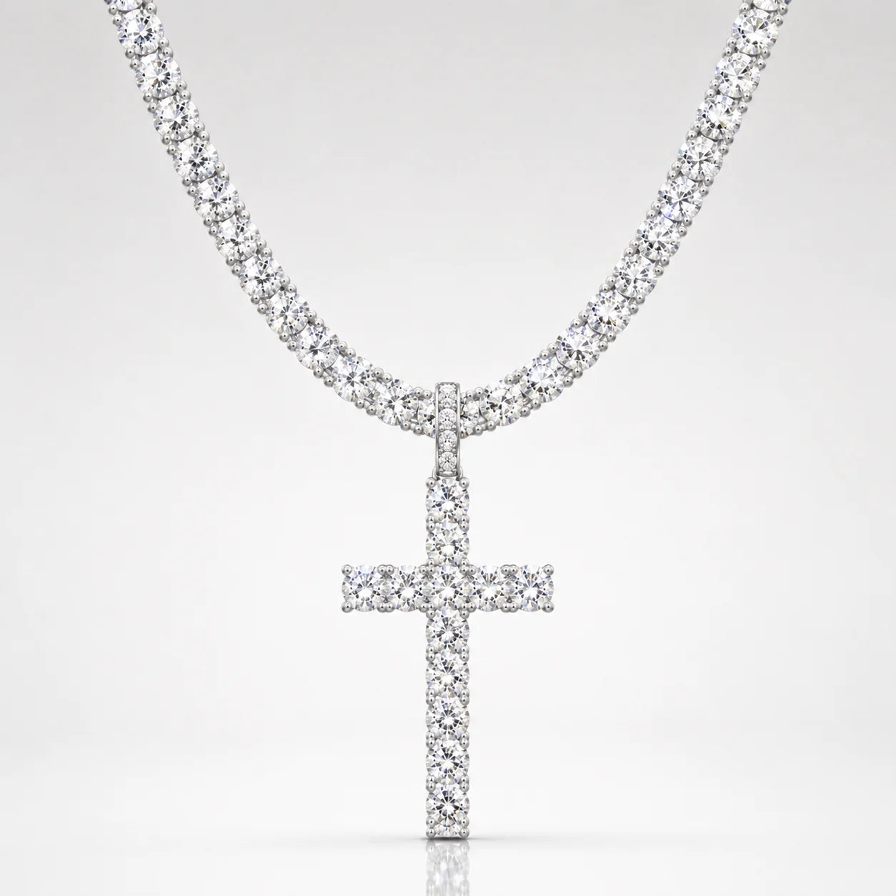Cadena Tennis Cruz Iced · Oro Blanco y 18K