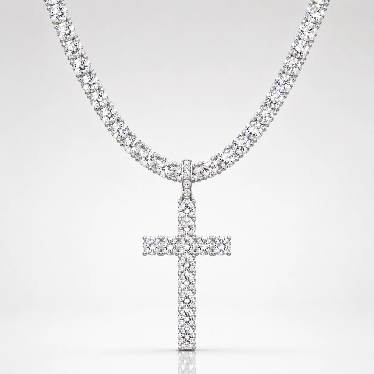 Cadena Tennis Cruz Iced · Oro Blanco y 18K