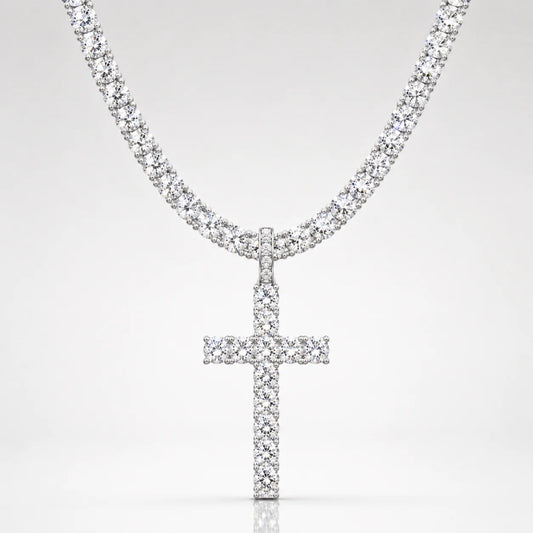 Cadena Tennis Cruz Iced · Oro Blanco y 18K