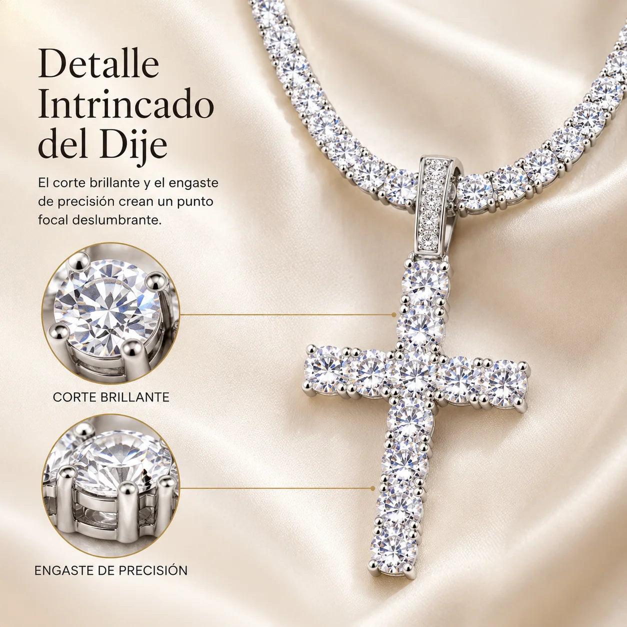 Cadena Tennis Cruz Iced · Oro Blanco y 18K